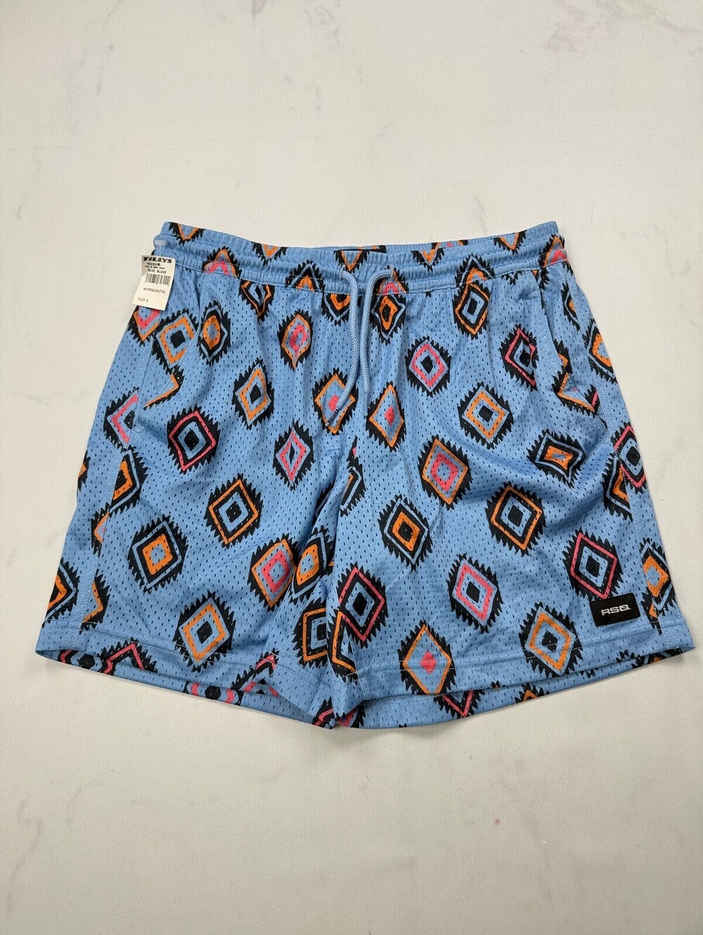 Rsq Mesh Athletic Shorts Light Blue 90s VTG All Over Print - Mens S
